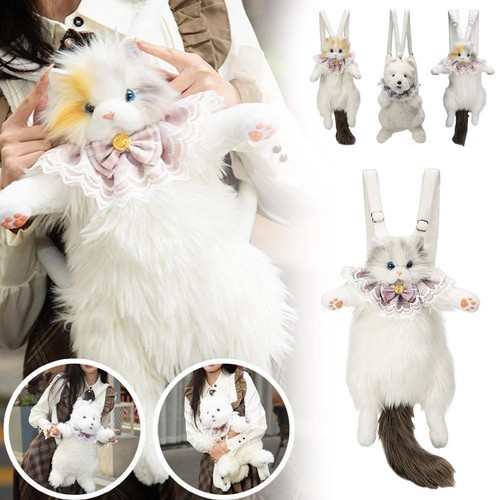 Cute Cat Doll Backpack Plush Bag Shoulder Bag Crossbody Backpack For Girls`,. - Picture 2 of 24