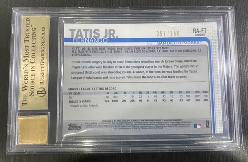 Fernando Tatis Jr 2019 Topps Chrome ROOKIE Auto BLUE Ref #/150 RC BGS 9.5 AU 10 - Picture 2 of 2