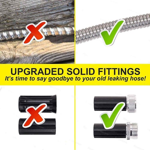 25/50/75/100/150FT Stainless Steel Flexible Garden Water Hose 2X Spray Nozzle - Picture 11 of 11