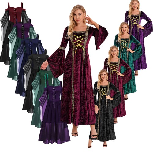 Women's 3/4 Sleeve Medieval Dress Halloween Victorian Renaissance Costumes Gowns - Picture 1 of 88