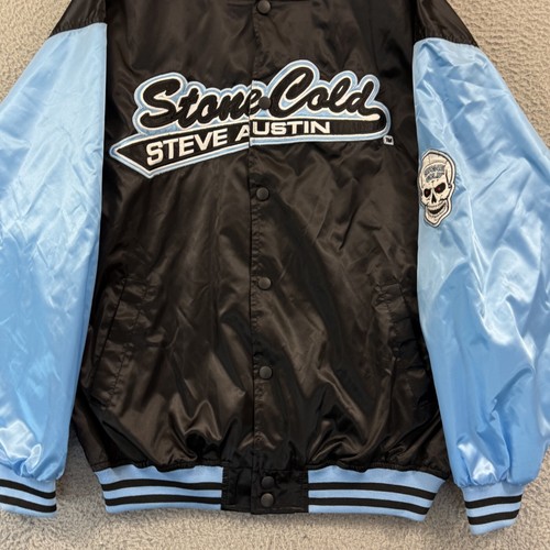 Giacca vintage Stone Cold Steve Austin raso uomo XL blu WWF teschio anni 90 a scatto - Foto 2 di 10