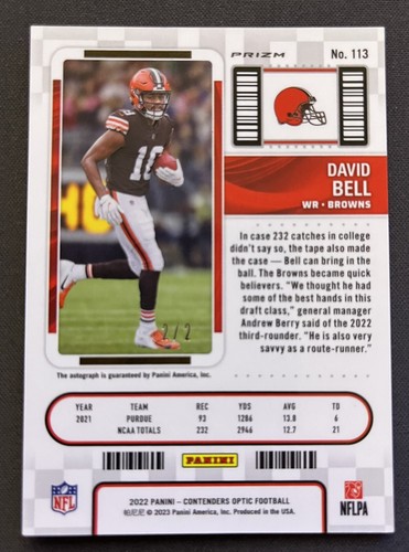 David Bell NEBULA 2/2 ON CARD Auto 2022 Contenders Optic SSP Browns Rookie RC - Picture 3 of 4