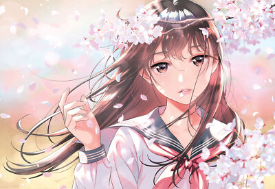 Anime girls original characters brunette long hair windy Playmat Gaming Mat Desk