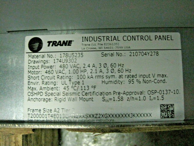 Trane Industrial Control Panel Model Tr200 VFD (new) for sale online | eBay