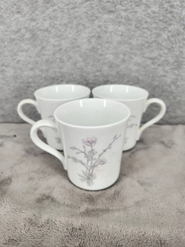 Set Of 3 Corning Corelle Coffee Tea Cups With Pink Flowers 3.5" Tall