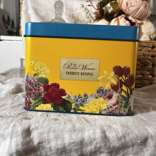 The Pioneer Woman Favorite Recipes Tin Recipe Box Ree Drummond Floral Turquoise - Picture 9 of 14