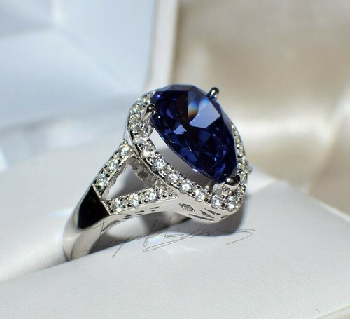 7.67 ct PREMIUM AAA TANZANITE & 36 DIAMONDS GYPSY WEDDING 14K W GOLD FILL 7 - Picture 4 of 12