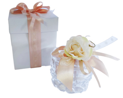 Bonboniere Hochzeit Objektträger Glas gearbeitet C weiße Schachtel und Tasche