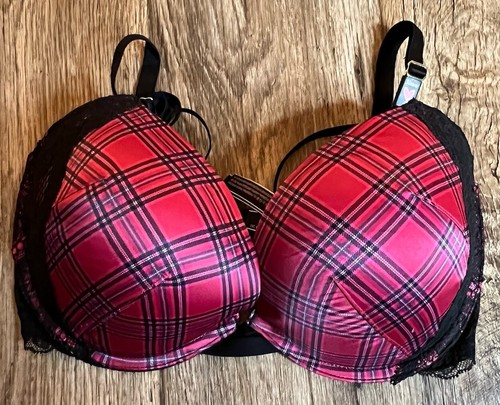 Victoria's Secret 32DDD sehr sexy Push-up-BH pink rot schwarz kariert neu mit Etikett - Bild 1 von 5