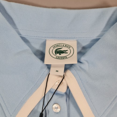 Lacoste x Sporty & Rich Womens Polo Shirt Blue 46 Contrast Collar 18 UK PF9510 - Picture 3 of 9