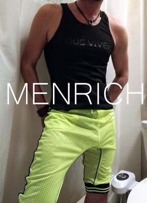 ANDREW CHRISTIAN VIVID JOGGER SHORTS. NEON YELLOW. MEDIUM. VERY RARE   GAY SWIM
