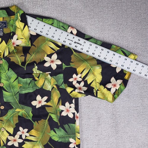 Bermuda Bay Silk Hawaiian Rain Forest Button Up Mens Size L Black - Picture 6 of 8