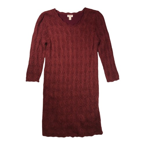 Girls' 3/4 Sleeve Shine Crochet Sweater Dress - Cat & Jack - Burgundy XL - Picture 1 of 5