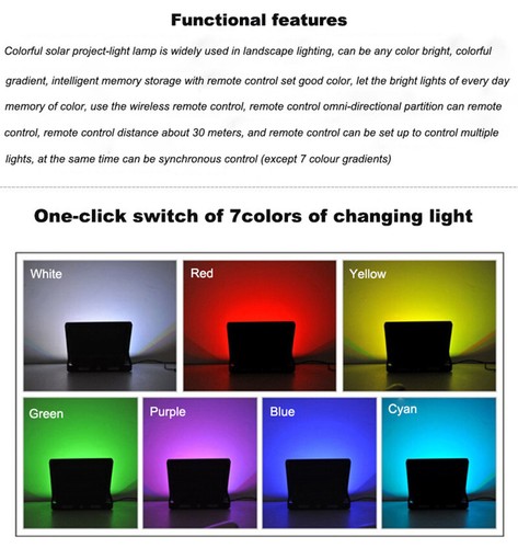 50W RGB Solar LED Flood Lights Waterproof Remote Control Timing Memory Function - Picture 3 of 12