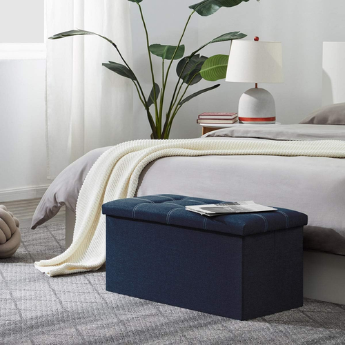 30 Inches Folding Storage Ottoman, 80L Ottoman Bench Footrest Stool, Linen Fabri - Picture 4 of 7