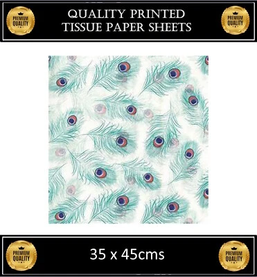 MUSTBEBONKERS Peacock Feathers Tissue Paper Gift Bag Box SatinWrap Wrap Lining Sheets 35x45cm