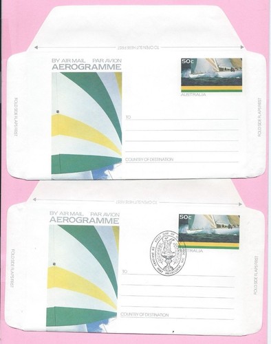 AUSTRALIA 1987 Pair of AEROGRAMME's FDC & Mint - AMERICA'S CUP (Sailing) - 第 1/2 張圖片