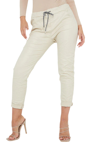 Italian Ladies Women Leather Wet Look Magic Trouser Jogger Pants Plus Size 16-20 - Picture 10 of 37