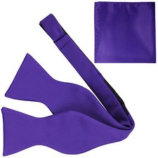 New Men's 100 Polyester Solid Formal Self-tied Bow Tie  hankie set purple prom