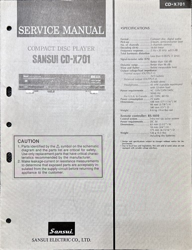 SANSUI CD-X701 CD Service Manual Original\Original - Bild 1 von 2