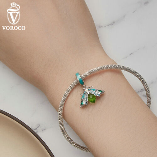VOROCO Ciondolo Donna Argento Sterling 925 Falena Zirconi Perline Gioielli Fit Bracciali - Foto 2 di 16