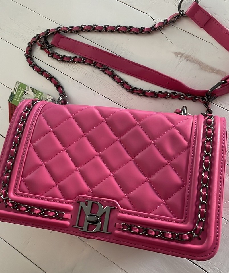 NEW Badgley Mischka Quilted Crossbody Flap Bag Women’s Purse Pink Vegan