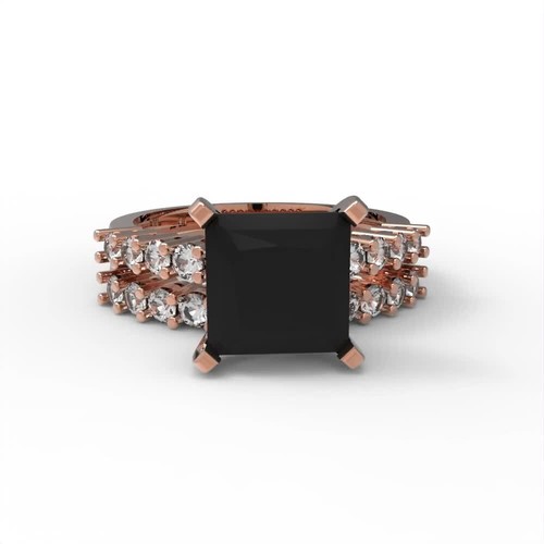 2.66 Princess Cut Pave Natural Onyx Promise Bridal Ring Band set 14k Rose Gold - Video 1 of 1