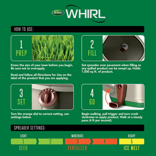 1,500 Sq. Ft. Whirl Hand Held Spreader for Grass Seed, Fertilizer and Ice Melt - Picture 4 of 12
