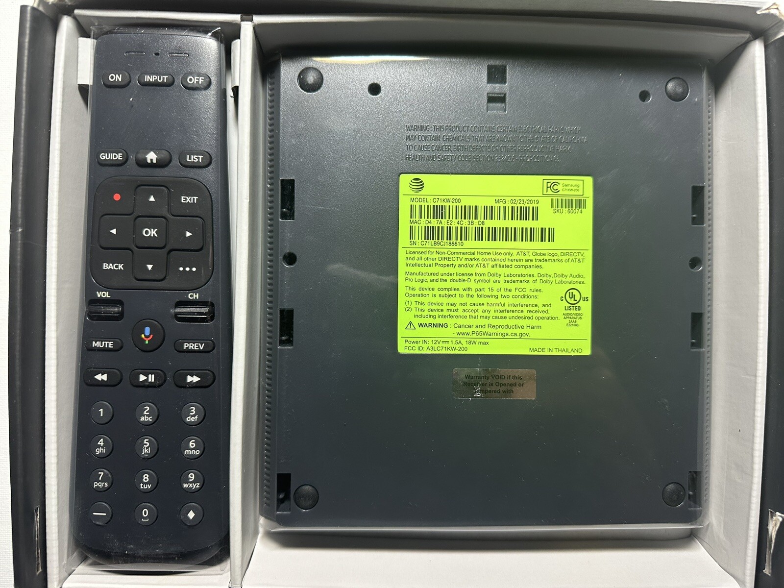 AT&amp;T TV Now Streaming Player and Remote Control (C71KW-200) for 