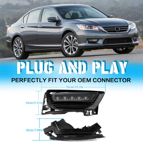 For 2013-2015 Honda Accord 4 DR Sedan LED Fog Lights Front Bumper Lamps+Wiring - Picture 8 of 10