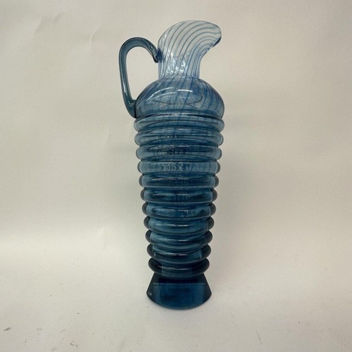 Vintage Large Kosta Boda Kjell Engman Corfu Blue Glass Pitcher Jug Carafe Vase - Picture 6 of 8