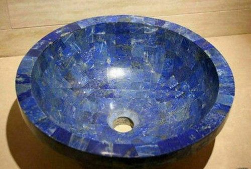 12" marble sink basin inlay bathroom kitchen Blue Lapis home decor s6 - Picture 2 of 4