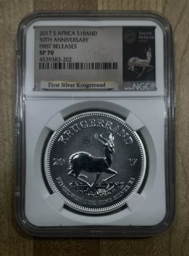 2017 NGC SP-70 South Africa 1 Rand 50th Anniversary - First Release Bag & COA