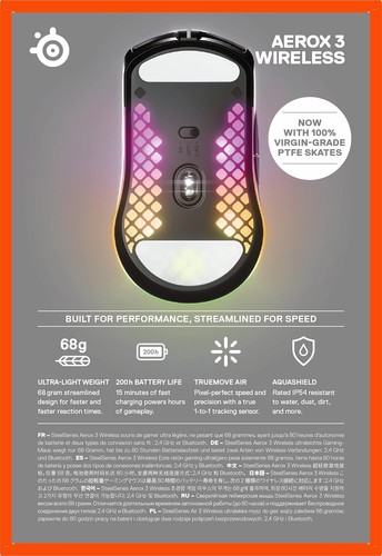 STEELSERIES AEROX 3 WIRELESS ULTRA LIGHTWEIGHT GAMING MOUSE RGB 18K DPI ONYX - Picture 11 of 11