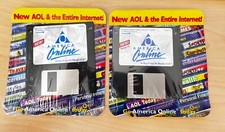 Vintage AOL Floppy Disc 2 PIECE NEW Factory Sealed Disk 1998 VERSION 3.0 REG