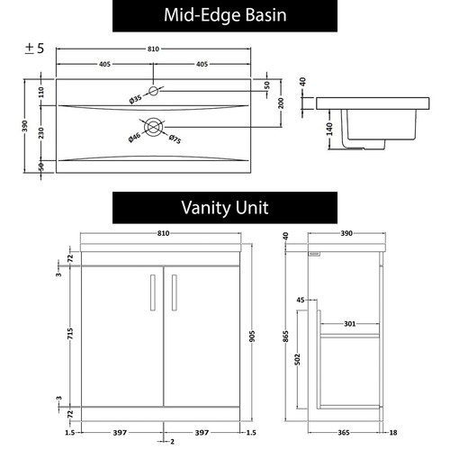 Floor Standing Vanity Unit Bathroom Sink Storage Cabinet 2 Drawer 500/600/800mm - Picture 12 of 26