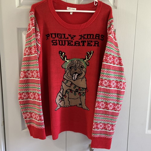 Self Esteem Sweaters Christmas Red Pugly Xmas Sweater Size 3X