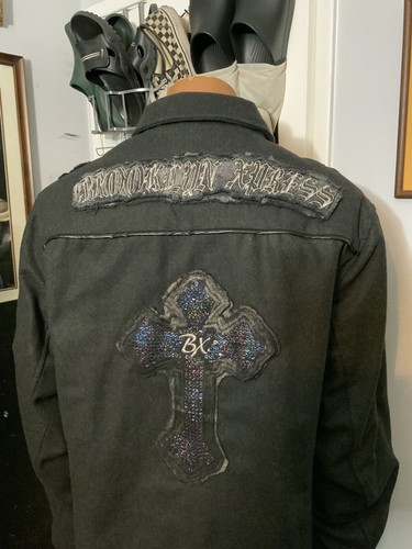 Vintage Y2K 2000s Brooklyn Xpress Skull Cross Cyber Grunge Military Pea Coat 2XL - Picture 14 of 14