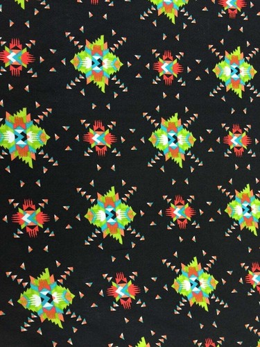 100% rayon challis Black Native American inspired print Fabric sold By the Yard - Picture 5 of 6