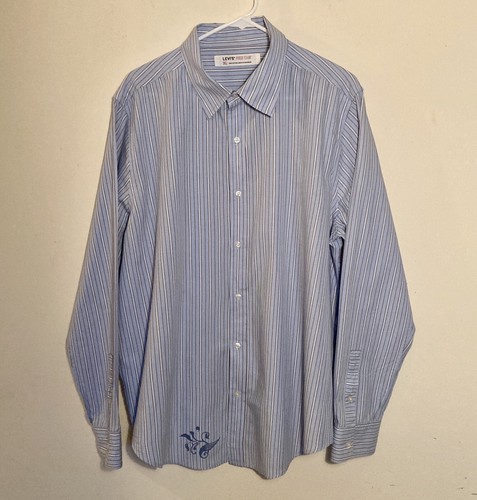 Levi’s Red Tab Men’s XL Blue With Brown And White Stripe Button Shirt Top - Picture 2 of 9