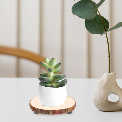2 Pcs Round Wood Chip Base Planter Stand Flowerpot Holder for Home Holding Tray - Picture 5 of 12
