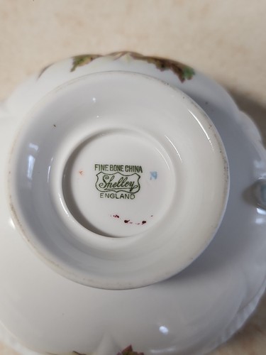 Antike England Shelley zierliche Fine Bone China "Begonia" Creme Suppenschale Untertasse - Bild 7 von 13