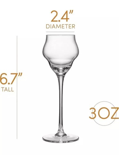 GLASSIQUE CADEAU Crystal Sambuca, Cordial Long Stem Glass Sipping Set of 4, 3 oz - Picture 2 of 5