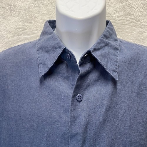 Prime Elements Washable Linen Button Up Shirt Mens XL Blue Pocket Short Sleeve - Picture 3 of 10
