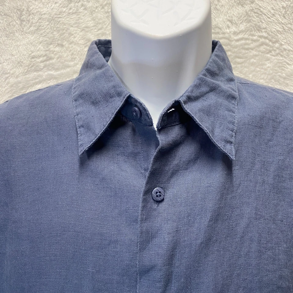 Prime Elements Washable Linen Button Up Shirt Mens XL Blue Pocket Short Sleeve - Image 3 of 4