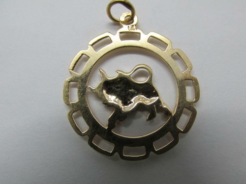 14k Solid Yellow Gold Taurus The Bull Zodiac Pendant Beautiful Goldsmith Work - Picture 6 of 7