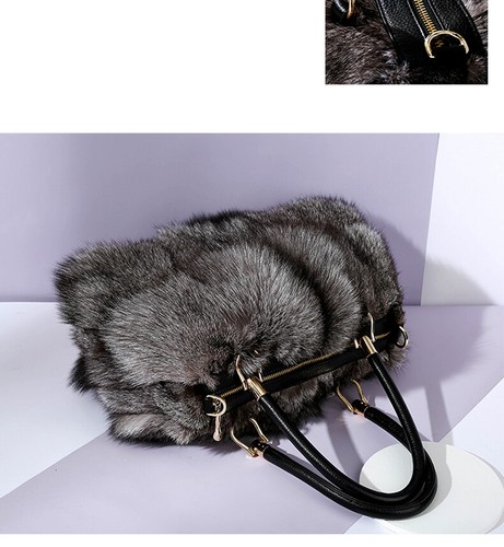 Women's Bags Fashion Genuine Silver Fox Fur Handbag Diagonal Chain Shoulder Bag - Picture 7 of 14