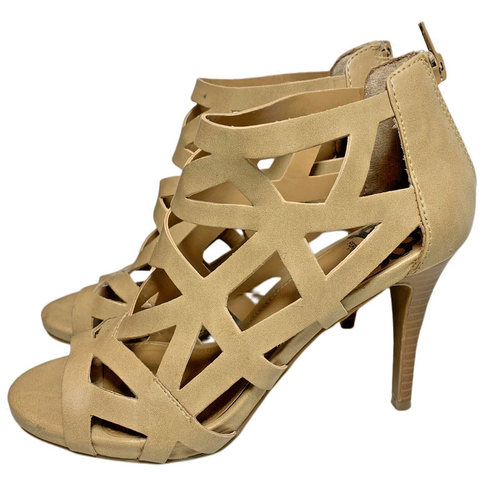 Fergalicious Heels Womens 6.5 M Histeria Casual Ankle Strappy Beige Faux Leather - Picture 3 of 6