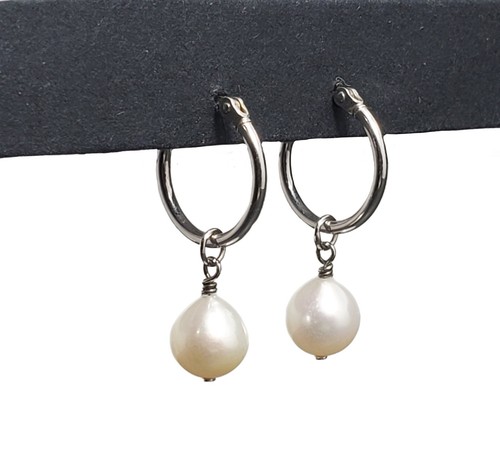 ½" Sterling Silver Hoop Earrings Interchangeable 5 Real Pearls Multicolored - Picture 7 of 17