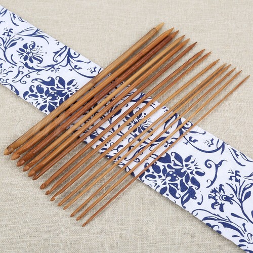14pcs Bamboo Crochet Hooks Double Tips Fit for Afghan Tunisian Knitting Needles - Picture 2 of 12